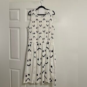 Lazy Oaf happy/sad white smocked dress. US size 20.